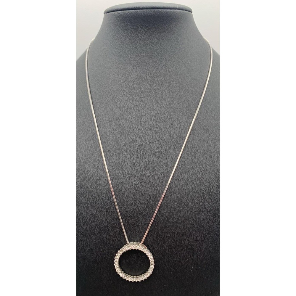 Silver Tone And Round Rhinestone Dainty Floating Pendant Necklace 17"
